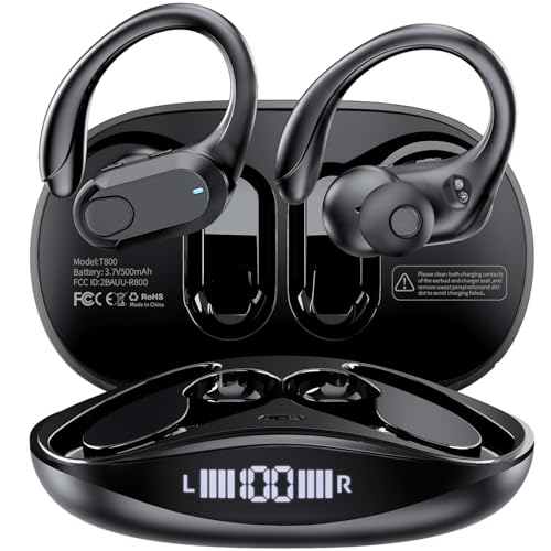 GameXtrem Wireless Earbuds 60H Bluetooth Headphones 5.3 HiFi Stereo with HD Mic, Sport Earbuds LED Screen Charging Case, Earphones Bass Stereo with Earhooks IPX7 Waterproof Ear Buds for Gym