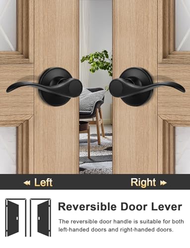 Image of Tinewa Camelot Trim Lower Half Handleset, Matte Black Finish, Upgated Entry Door Handle with Accent Wave Door Lever for Electronic Keypad with Drop Interior Left Handed Lever
