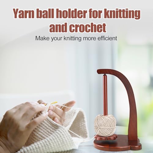 Image of Yarn Holder for Crocheting, Magnetic Pendulum Crochet Spinning Yarn Ball Holder Wooden Yarn Spool Rack Bear Shape Disk Yarn Spinner DIY Crafts Gift Accessories for Knitting Lovers (Retro Color)