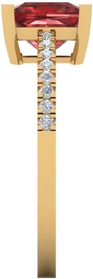 Clara Pucci 1.62 cttw Garnet 14K Yellow Gold Solitaire with Accents Ring for Women - Cocktail Statement Fashion Jewelry Gift (6.5mm, Princess Cut) - Image 3