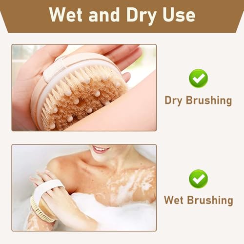 Körperbürste, Trockenbürste, Massagebürste mit Naturborsten zur Förderung der Lymphfunktion und Reduktion von Cellulite, Peeling Körperbürste, Trockenmassage für straffere Haut, 2 in 1 Peelingbürste