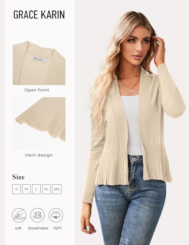 Image of GRACE KARIN Women's Lightweight Peplum Cardigan Sweaters Open Front Cropped Cardigan Long Sleeve Trendy Summer Knit Tops