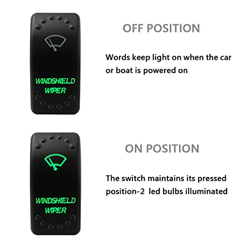 Image of Green Backlit Rocker Switch 5 Pin ON-Off Laser Etched Button Switch with Wires for Car Marine Boat UTV 20A /12V 10A /24V (Windshield Wiper)