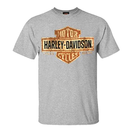 Harley-Davidson Men's Tee, Distressed Bar & Shield Short Sleeve 30296597 (L) Athletic Grey