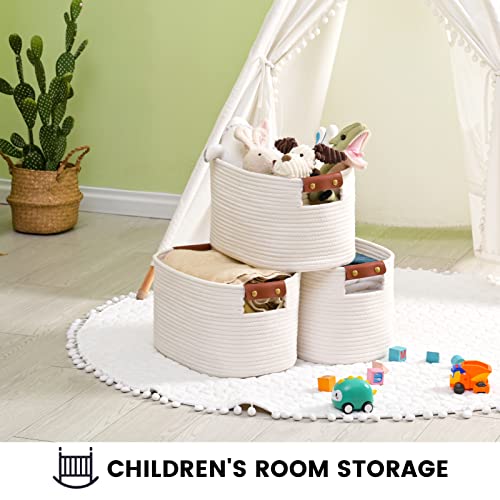 Woven Cotton Rope Storage Basket,Decorative Woven Basket,Decorative Baskets with Detachable Leather Handles for Closet Storage,Woven Baskets For Toy,Blanket, Book Storage(1 pack,White) - Cosy Home Interiors Woven Cotton Rope Storage Basket,Decorative Woven Basket,Decorative Baskets with Detachable Leather Handles for Closet Storage,Woven Baskets For Toy,Blanket, Book Storage(1 pack,White) - Image 5