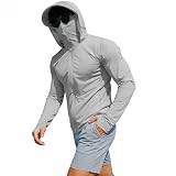 Sblioda Sun Shirts for Men Mens Sun Protection Hoodie Full-Zip Up UPF 50+ Jackets Quick Dry Long Sleeve UV Shirts Fishing Shirt with Face Mask Gray