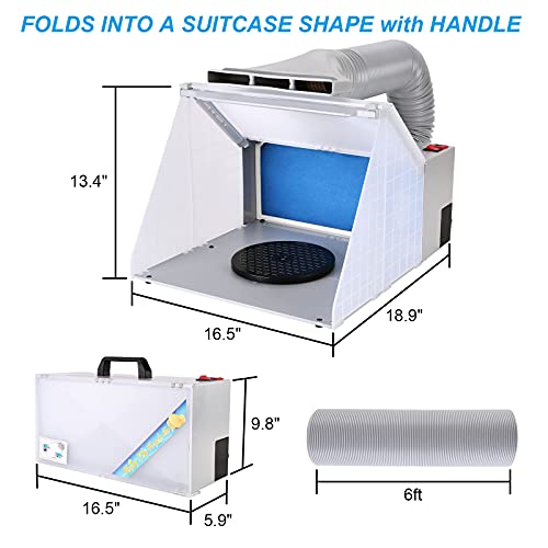 Spray Booth, Agptek Airbrush Spray Booth Kit With 3 Led Light Tubes, Turn Table And Exhaust Extension Hose, Portable Airbrush Spray Booth For Painting, Crafts, Nails, Art Cakes, T-Shirts And Hobby #TOP5