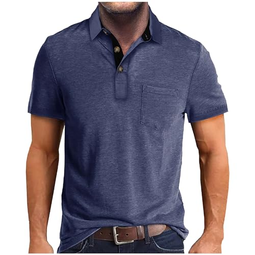 Image of Short Sleeve Shirts Men Shirts for Men Adult Mens Sports T Shirt Short Sleeve Shirts Men Mens Cotton T Shirts Short Tshirt Short Sleeve Mens Tshirt Plaid Shirts Men Retro Blue 3XL