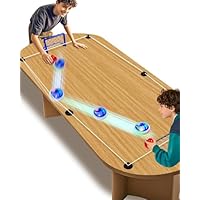 Rechargeable Tabletop Air Hockey – Elastic Rope Rebound Boundaries with Adjustable Size, 2–4 Player Indoor Hockey Game with LED Pucks, Fun Party & Gift Idea