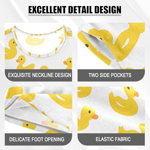 ALAZA Yellow Duck on White Pajamas Set Short Sleeve Cotton Sleepwear Summer Pjs 2 Piece 5-14Y4