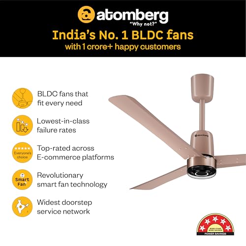 Image of atomberg Renesa Elite Smart 1200mm BLDC Ceiling Fan with Remote & Alexa Support | BEE 5 Star Energy Saving Fan | High Air Delivery | Moonbeam LED Light | Smart Fan | 5 Year Warranty | Rose Gold