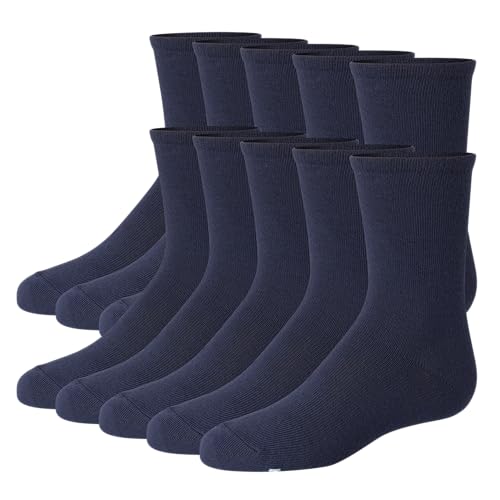 Hanes Girls Navy 10-Pair Crew Socks 6-12 Years Medium Size 10-Pairs