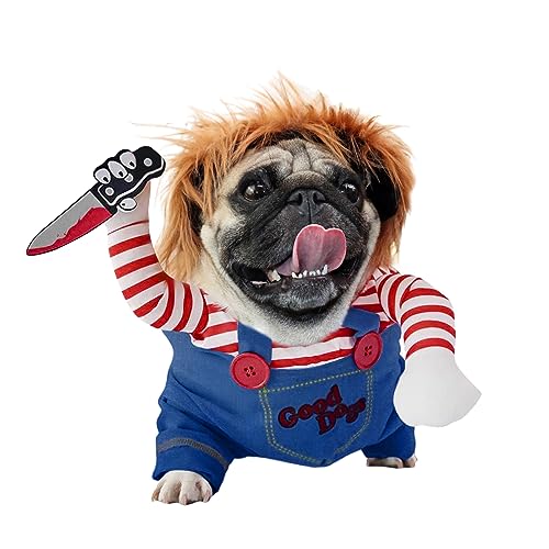 Chucky Dog Costume - Deadly Doll Halloween Cosplay for Small to Large Dogs
