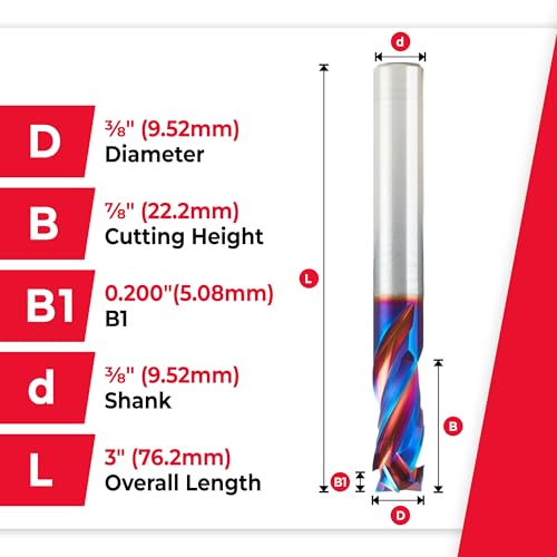 Image of Amana Tool Spektra Extreme Tool Life Coated Solid Carbide CNC Compression Spiral Router Bit, 46011-K-5 5 Pack, 3 /8 D x 7 /8 CH x 3 /8 Shk x 3 L 3 Fl