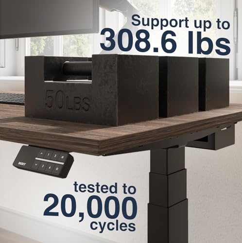 Image of Desky Electric Standing Desk, 59.1 inch Laminate Height Adjustable Sit Stand Desk, Dual Motor, 4 Memory Presets, Ergonomic Computer Workstation for Home Office - Burnished Wood Top and White Frame
