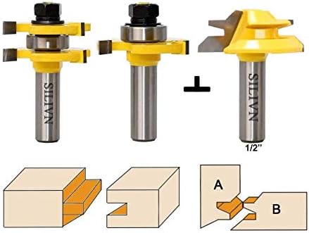 SILIVN Tongue and Groove Router Bit Tool Set 1/2 Inch Shank+45°Lock Miter Bit 1/2 Inch Shank for Professional & Beginner Carpenters - Woodworking Tools for Home Improvement and DIY