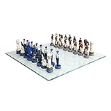 US Air Force vs Marines Military Chess Set Hand Painted with Glass Board