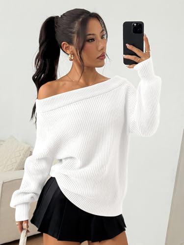 Image of ZAFUL Sweaters for Women Off Shoulder Knit Sweater with Long Sleeve Loose Pullover Jumper Tops