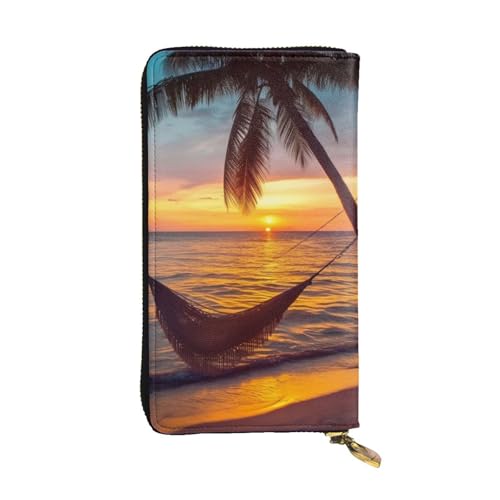 Portefeuille en cuir chic avec un motif de coucher de soleil et plage pour cadre d'affaires