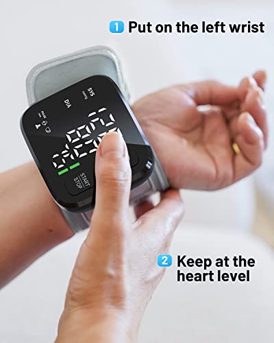 Oklar Blood Pressure Monitor LED Backlit Display Automatic Wrist Cuff Bp Machine with Carrying Case, 120x2 Reading Memory, Black - Thumbnail 6