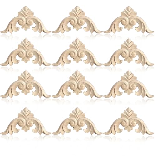 KSJEHW 12 Pezzi Legno intagliato applique figure in legno modanature cornice per decorazione(Stile 5x3cm)