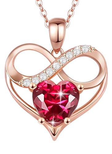 Rose Gold Birthstone Necklaces Heart Birthstone Pendant Necklaces For Women Valentine's Day Mother's Day Anniversary Christmas Gifts
