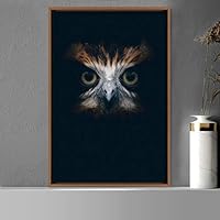 Framed Canvas Wall Art Owl Birds Dramatic Farmhouse/Country Home Office Multicolor Owl Photography - 16x24 inches