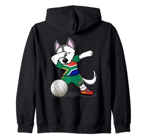 Dabbing Husky Dog South Africa Volleyball Fans Jersey Flag Zip Hoodie, Black