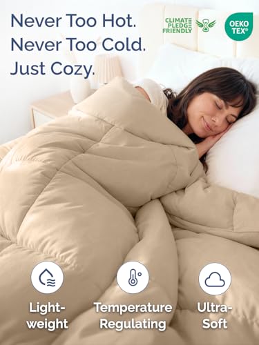 Image of Cal King Size, Cream Alternative Down Comforter - Warm, Lightweight & Breathable Hotel Quality Bedding Set for Men, Women, Kids & Teens - All Season Oversized Cooling Microfiber Duvet Insert Comforter