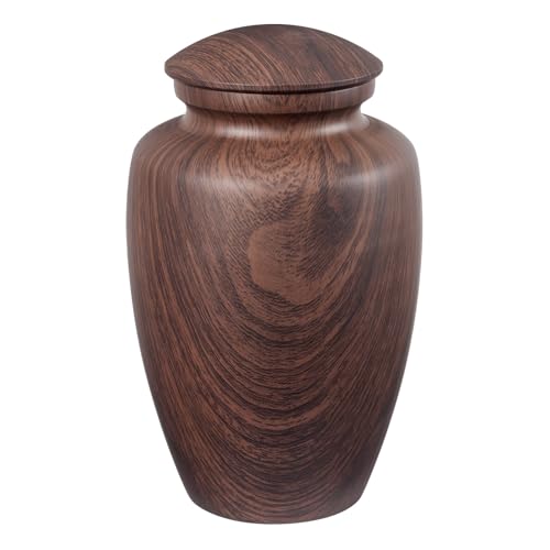 Image of Large Wood Grain Cremation Urn for Ashes for Human,Elegant Urn for Ashes Adult Male Female Man or Woman,Decorative Burial for Man /Dad /Father /Brother /Grandpa(Aluminum)