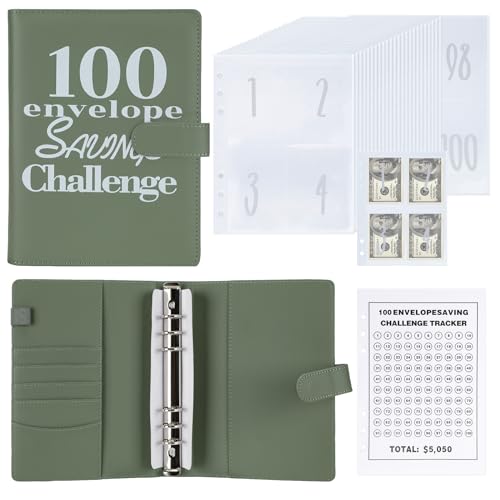 NICOOTH 100 Envelopes Money Saving Binder A5 Savings Challenge Book