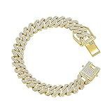 HDMENC Mens Miami Cuban Link Chain Bracelet 12mm Diamond Prong Cuban Chain 8 inch Length Hip Hop Jew