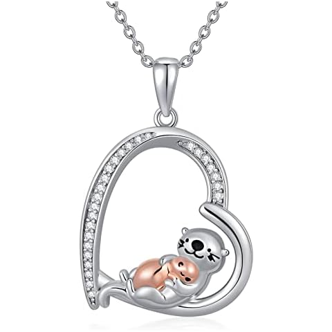 Otter Gifts for Women 925 Sterling Silver Sea Otter Necklace Cute Otter Pendant for Mom Jewellery Gift Cover