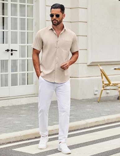 Image of COOFANDY Mens Short Sleeve Casual Button Down Shirts Summer Untucked Dress Shirts with Pocket