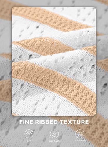 Image of EVALESS Womens Short Sleeve Sweater Casual Crewneck Knit Shirt Tops Spring Trendy Striped Color Block Crochet Sweaters