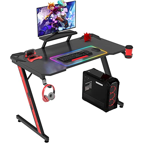 Homall Bureau Gaiming 110 cm Bureau Gamer Table d'ordinateur Ergonomique PC Table de Jeu avec Porte-Boisson et Porte-Casque, Conception en Forme de T Bleu