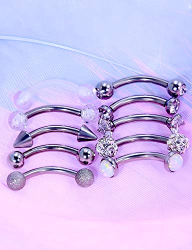 Jenxnjsjo 16g 6/8/10mm Eyebrow/Rook/Snug/Vertical-Labret/VCH/Snake-Eyes/Anti-Tragus/Christina/Daith/Belly-Button/Bridge/Hood/Surface Curved Barbell Piercing Jewelry for Women Men2