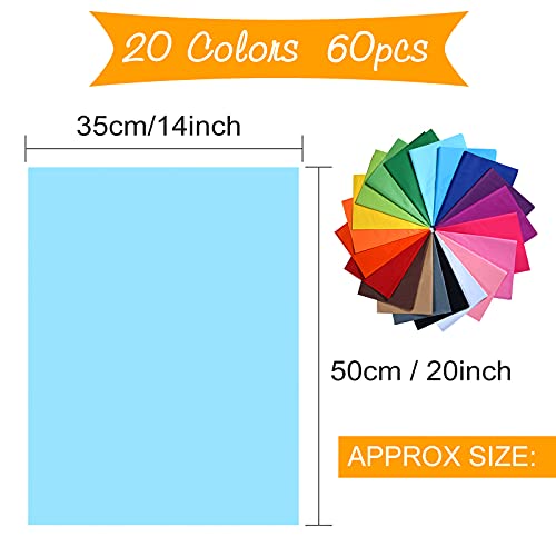 MIAHART 60 Coloured Tissue Paper Bulk - 35x50cm Assorted Colors Art Tissue for Craft, Floral, Birthday, Party, Festival & Gift Wrapping