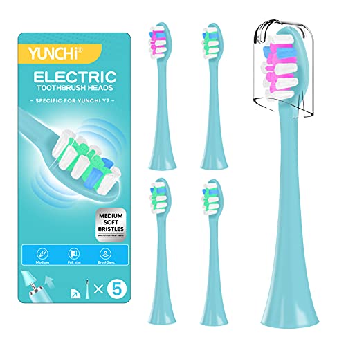 5 Pack Toothbrush Heads for YUNCHI Y7, Electric Toothbrush Replacement Heads Compatible with YUNCHI Y7 Sonic Electric Toothbrush for Adults & Kids, Blue