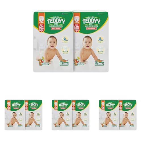 Image of TEDDYY Easy Baby L Size Diaper Pant Style | 124 Count (Large) | 9-14 kg (Pack of 8) | Long Protection Hours | Anti-Bacterial | Airy Breathable Fit | Rapid Soaker Channels with Wetness Indicator
