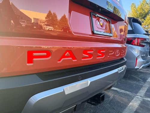 Image of Rear Inserts Tailgate Letters Compatible with 2025 2026 Passport Models, 3D Raised & Strong Adhesive Abs Plastic Rear Emblems Decals Letters, NOT Thin Decals- Red