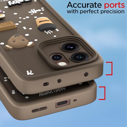 Image of Pikkme Back Cover for Oppo Reno 15 Pro Mini 5G | 3D Bear Silicone Cute & Fun Coffee Cartoon | Full Body Protection Bumper Case (Brown)