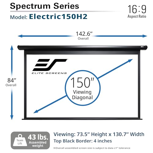 Image of Projector Screen Elite Screens Spectrum, 150-INCH Diag 16:9, Motorized Projection Screen Movie Home Theater 4K /8K Ultra HD Ready, ELECTRIC150H2