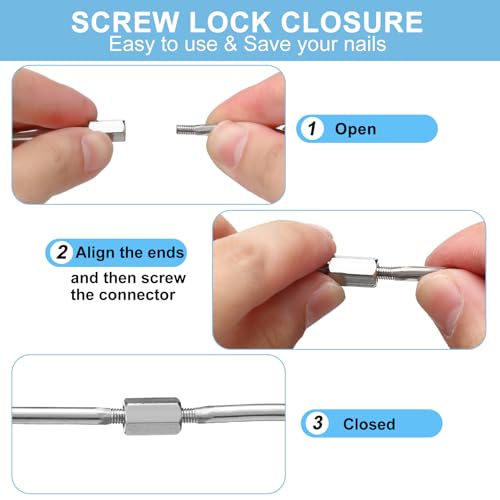 Image of Briwooody 8 inch Large Key Ring Hoop Heavy Duty Threaded Locking Key Rings Stainless Silver Steel for Keychains, Luggage and Tags