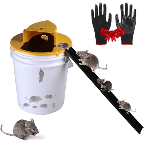 Bucket Lid Mouse Trap, Mouse Trap Bucket - Mouse Traps Indoor for Home - Auto Reset, Multi Catch, Reusable 5 Gallon Bucket Lid Rat Traps Indoor Outdoor Rat & Mouse Traps, ABS Material, (Gloves)