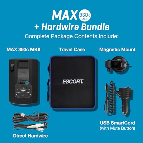 Image of Escort MAX 360c MKII Laser Radar Detector & Escort Direct Wire Power Cord: Dual-Band Wi-Fi and Bluetooth, 360 Directional Arrows, Exceptional Range, Shared Alerts, Drive Smarter App, Black