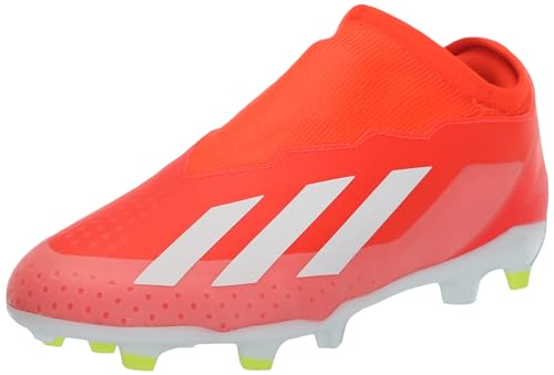 adidas X Crazyfast League Laceless Turf Sneaker, Solar Red/White/Team Solar Yellow, 4.5 US Unisex Big Kid