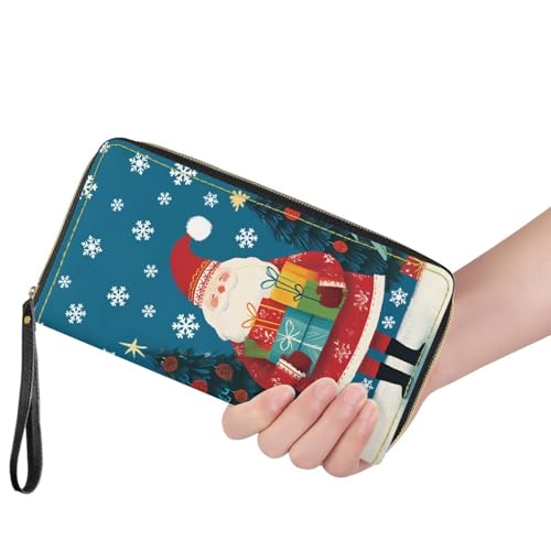 Image of Bulopur Santa Claus Wristlet Wallet for Women Christmas Slim Thin RFID Blocking Credit Card Wallets Long Bifold PU Leather Card Holder Organizer Clutch Billfold with Zipper Ladies Girls Gift