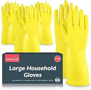4 Pairs SOL Household Rubber Gloves Large | Yellow Large Gloves | Washing Up Gloves Large | Non Slip Cleaning Gloves | Bathroom and Kitchen Gloves | Dishwashing Gloves | Heavy Duty Rubber Gloves