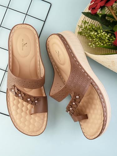 Image of XE Looks Women's Casual Comfort Sandals with Floral Embellished Strap & Soft Cushioned Footbed